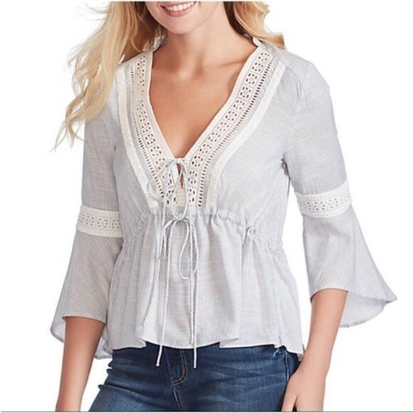 Jessica Simpson Wren Blue and White Striped Peasant Blouse - Picture 2 of 7